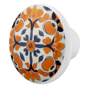 Orange Blue Geometric Cross Abstrakt mediterrane Keramikknauf