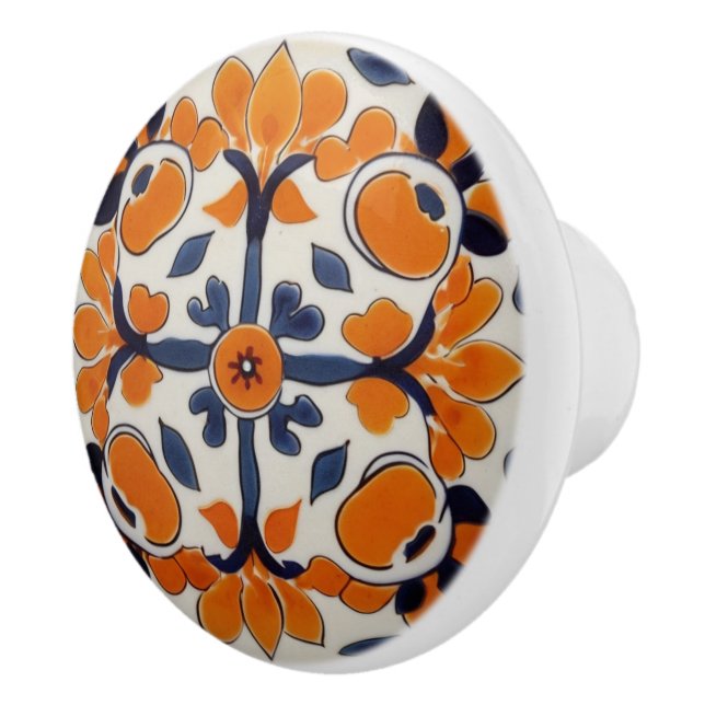 Orange Blue Geometric Cross Abstrakt mediterrane Keramikknauf (Rechts)