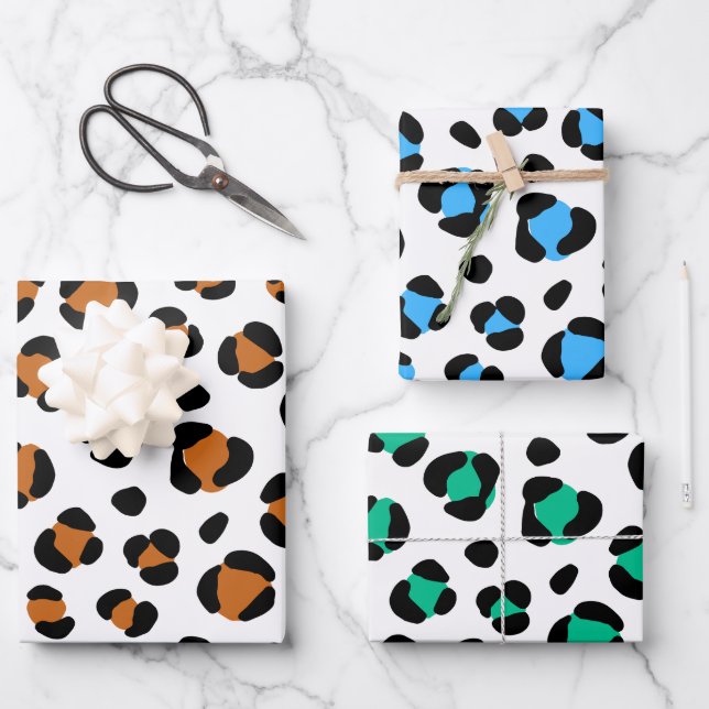 Orange Blue Green Leopard Animal Print Geschenkpapier Set (Vorderseite)