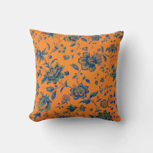 Orange Blue Green Pink Floral Tapesture Luxury Lux Kissen