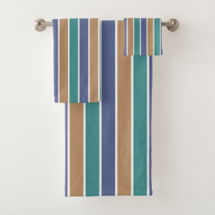 Orange Blue Green White Stripes Badhandtuch Set