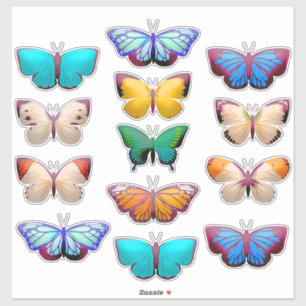 Orange Blue Green Yellow White Butterfly Aufkleber