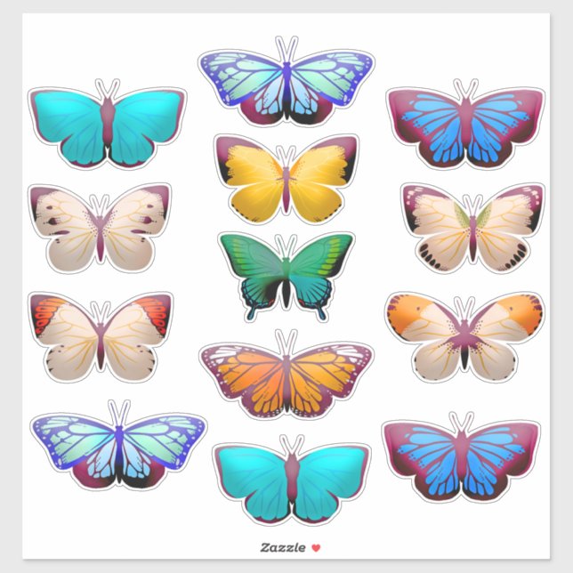 Orange Blue Green Yellow White Butterfly Aufkleber (Blatt)