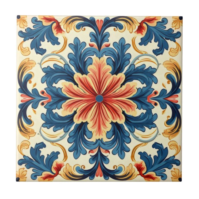 Orange Blue Italian Tile Fliese (Vorderseite)