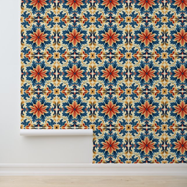 Orange Blue Italian Tile Tapete (Anwendung)
