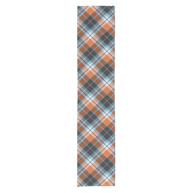 Orange Blue Kariertes Muster Kurzer Tischläufer (Vorderseite)
