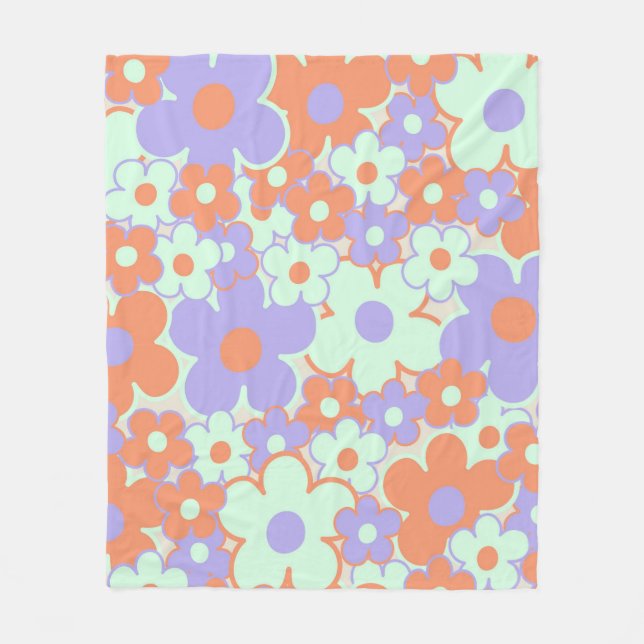 Orange Blue Lila Tropical Floral Botanical Fleecedecke (Vorderseite)