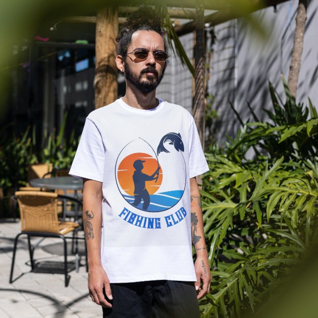 Orange Blue Minimalistisch Fishing Club T - Shirt (Von Creator hochgeladen)