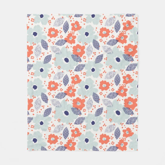 Orange & Blue Modern Blume Pattern Fleecedecke (Vorderseite)
