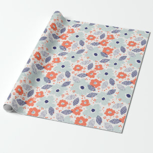 Orange & Blue Modern Blume Pattern Geschenkpapier