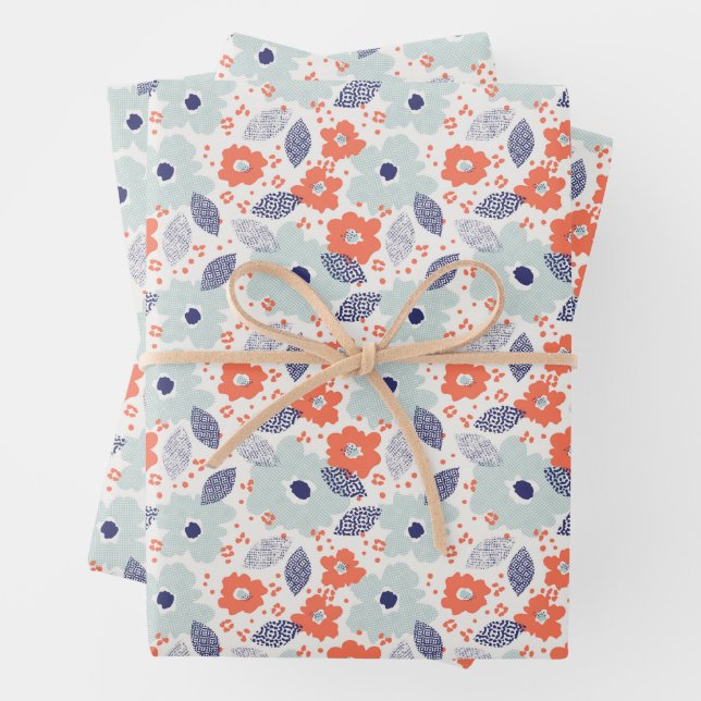 Orange & Blue Modern Blume Pattern Geschenkpapier Set (Beispiel)