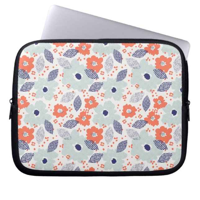 Orange & Blue Modern Blume Pattern Laptopschutzhülle (Vorderseite)