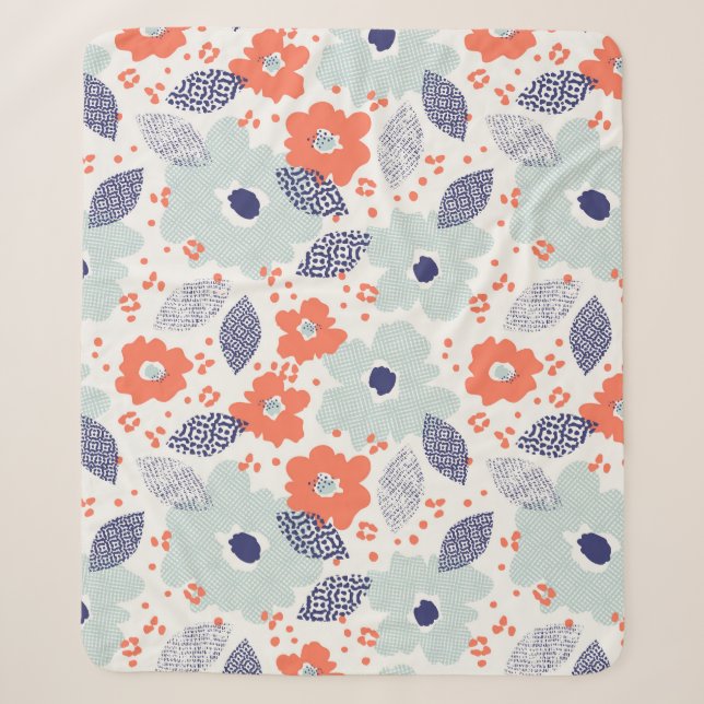 Orange & Blue Modern Blume Pattern Sherpadecke (Vorderseite)