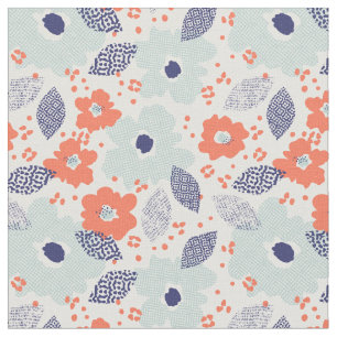 Orange & Blue Modern Blume Pattern Stoff