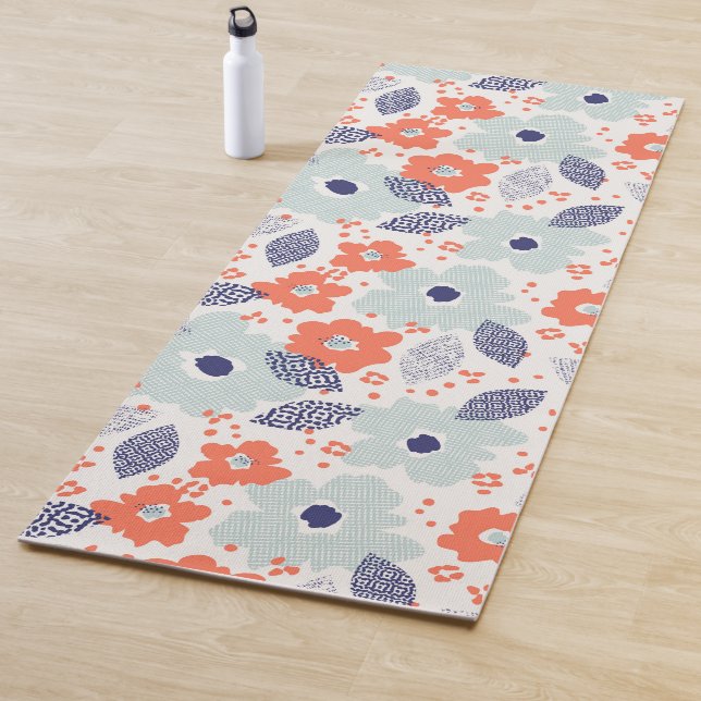 Orange & Blue Modern Blume Pattern Yogamatte (Beispiel)