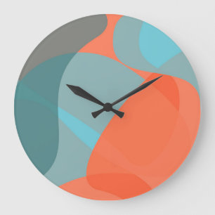 Orange, blue, modern, trendy wavy organic shapes große wanduhr
