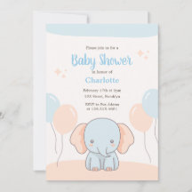 Orange Blue Pastel Simple Elephant Baby Dusche