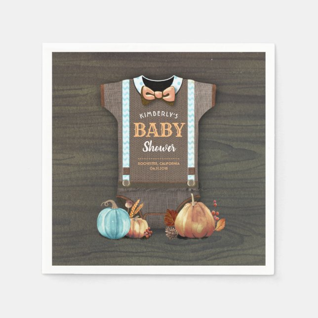 Orange Blue Pumpkins und Bodysuit Fall Baby Dusche Serviette (Vorderseite)