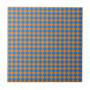 Orange Blue Schachbrett Diamond Pattern Fliese