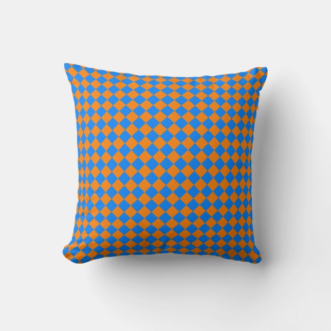 Orange Blue Schachbrett Diamond Pattern Kissen (Vorderseite)