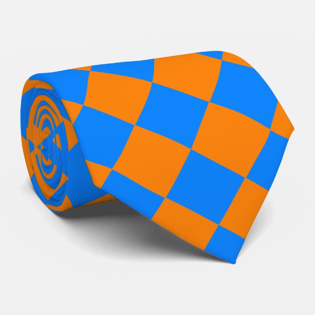 Orange Blue Schachbrett Diamond Pattern Krawatte (Gerollt)