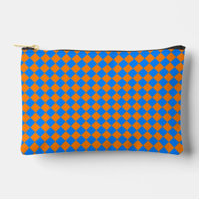 Orange Blue Schachbrett Diamond Pattern Zubehörtasche (Vorderseite)