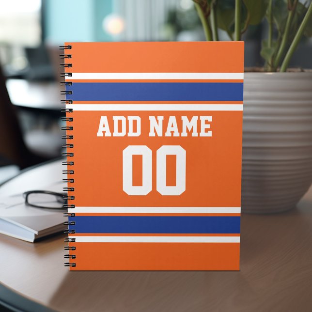 Orange Blue Sports Jersey mit Name und Nummer Notizblock (Personalized notebook with Sports Jersey Football Design - Custom Name and Other Text)