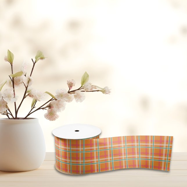 Orange & Blue Tartar karierter Sommer Satinband (Orange & Blue Tartar plaid summer Satin Ribbon)