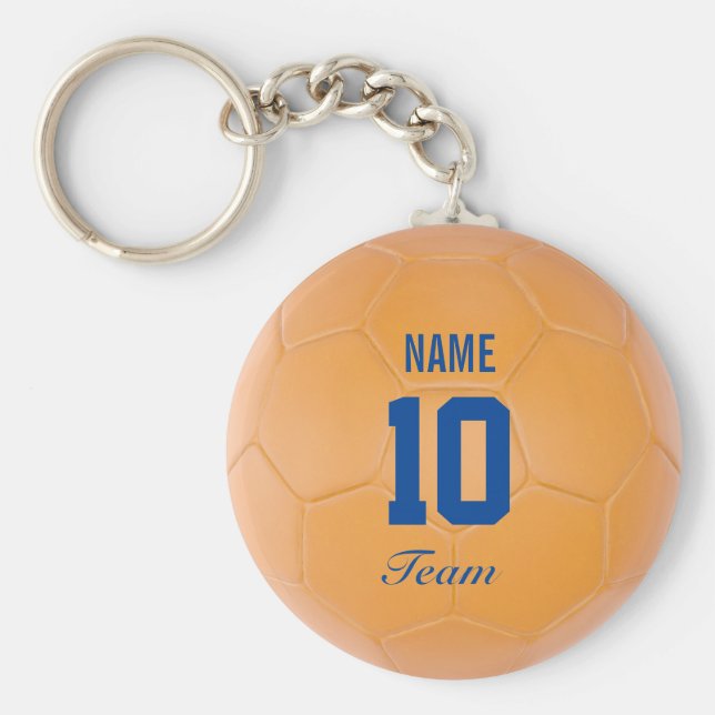 Orange Blue Team Soccer Ball Personalisierter Name Schlüsselanhänger (Vorne)