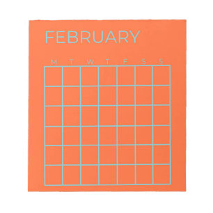 Orange Blue Tosca Februar undatierter Kalender Notizblock