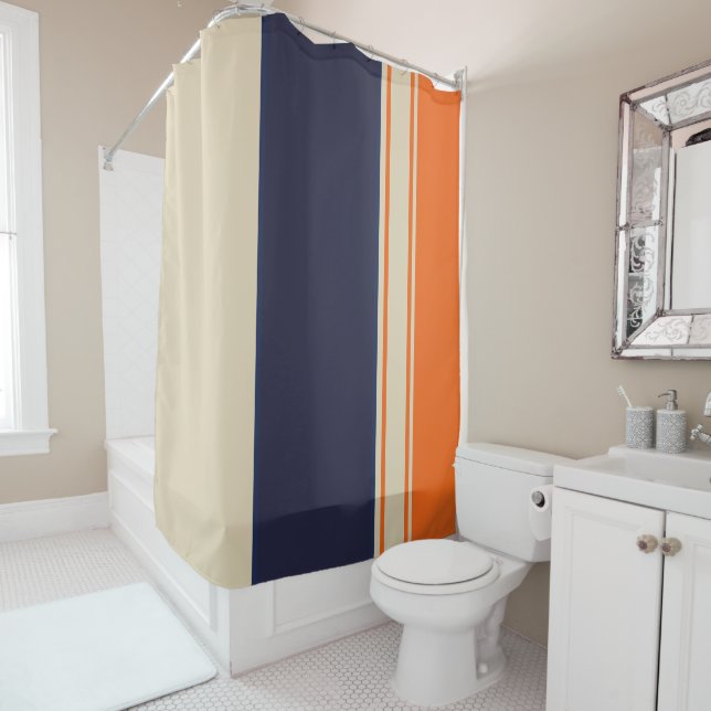 Orange Blue und Taupe Streifen Duschvorhang (Beispiel)
