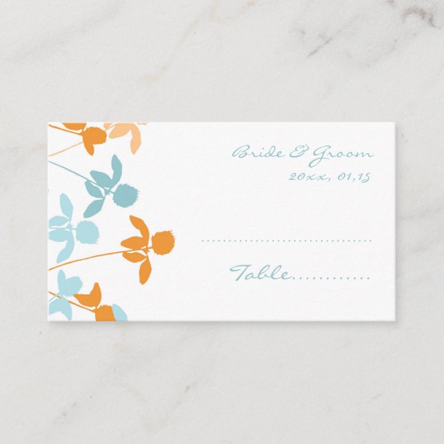 Orange Blue Wedding Table Place Setting Cards Platzkarte (Vorderseite)
