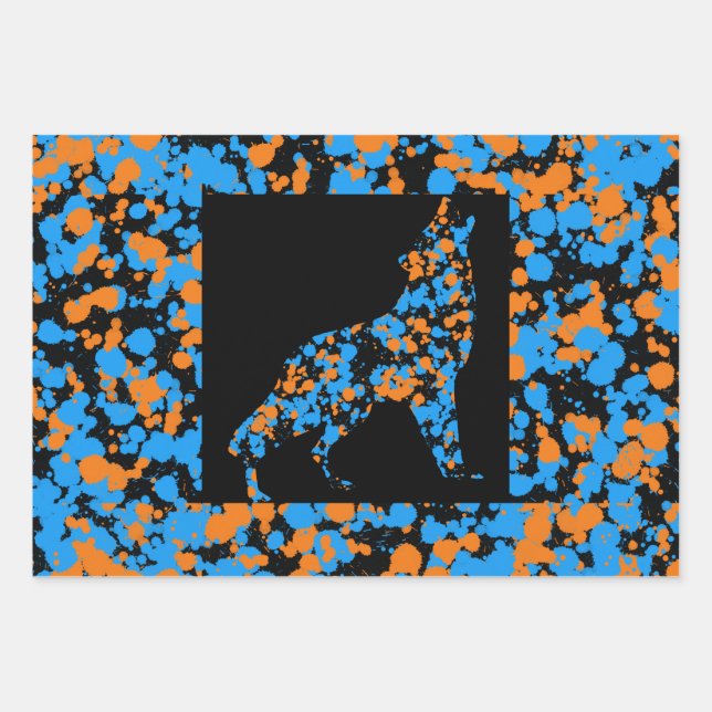 Orange Blue Wolf Splattered Paint  Geschenkpapier Set (Vorderseite 3)