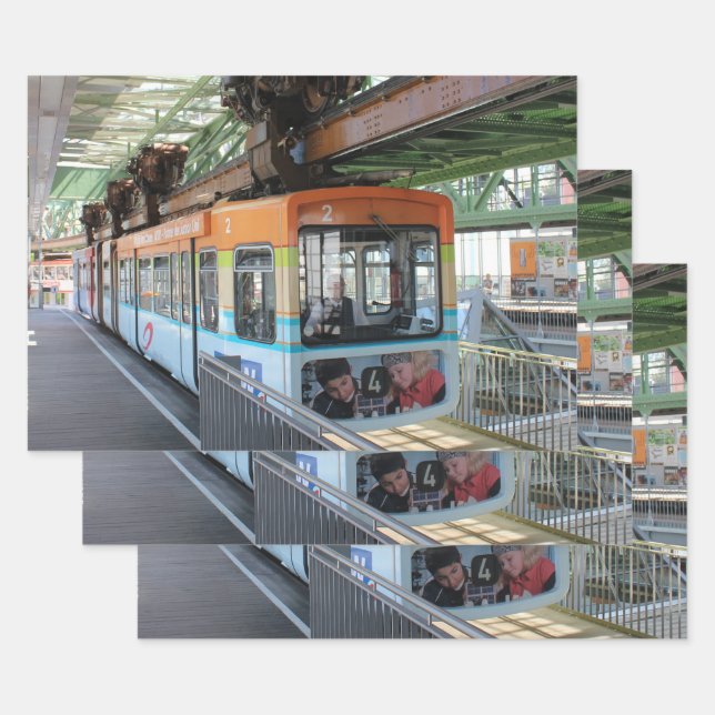 Orange Blue Wuppertal Floating Train Geschenkpapier Set (Set)