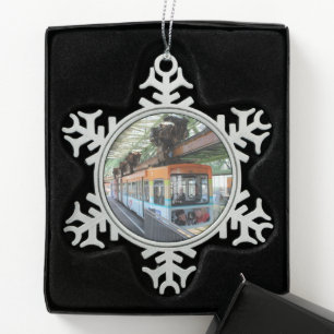 Orange Blue Wuppertaler Schwebebahn Schneeflocken Zinn-Ornament