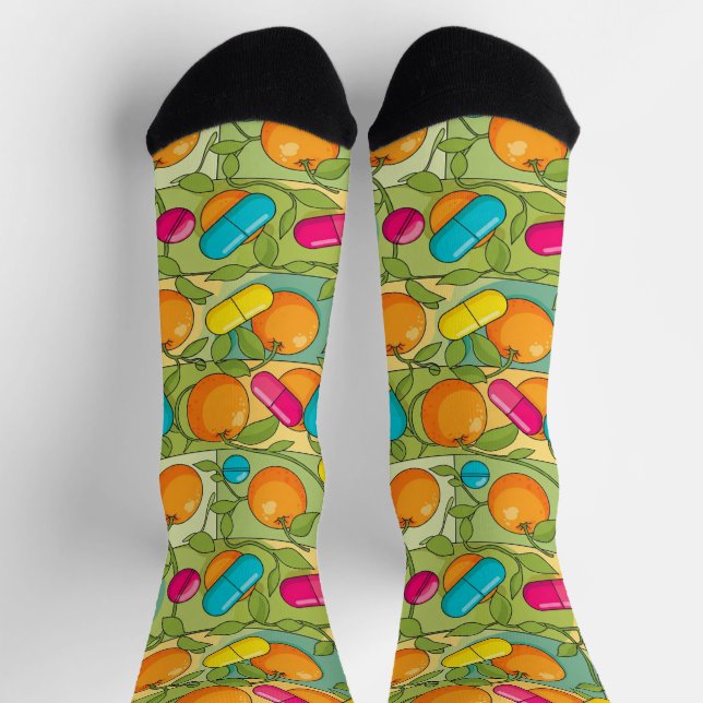 Orange Blue Yellow Pills Pharmacy Socken (Oben)