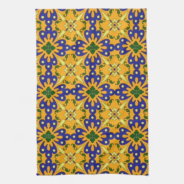 Orange Blue Yellow Spanish Tile Kitchtuch Küchentuch (Vertikal)
