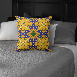 Orange Blue Yellow Spanish Tile Pattern Kissen