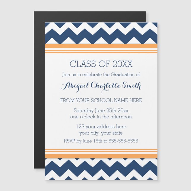 Orange Blue Zickzack Graduation Party Magnetic Car Magneteinladung (Vorne/Hinten)
