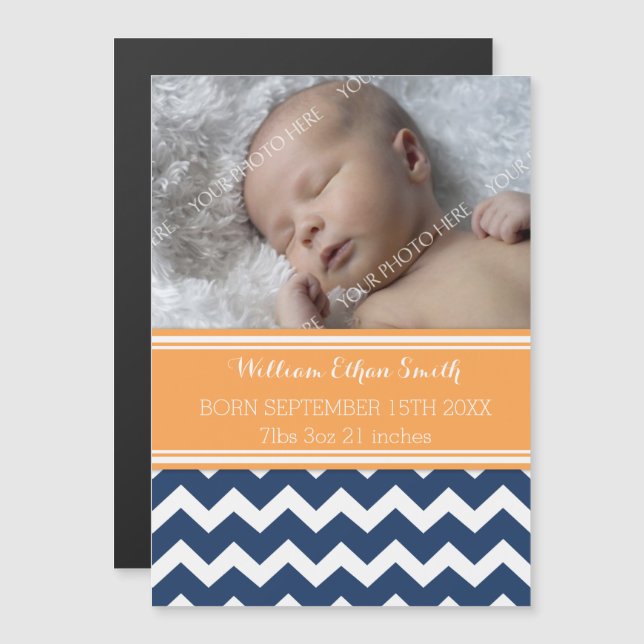 Orange Blue Zickzack New Baby Magnetic Card Magneteinladung (Vorne/Hinten)