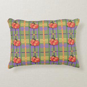 Orange Blume auf Moss Green Kariert Accent Pillow Dekokissen