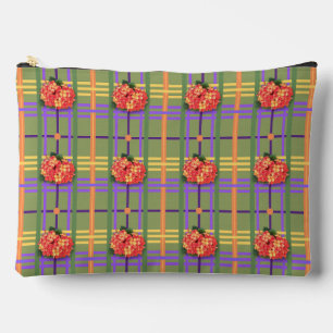 Orange Blume auf Moss Green Kariert Accessory Pouc Zubehörtasche