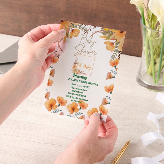 Orange Blume-BabyduscheVellum Overlay (Handgehalten)
