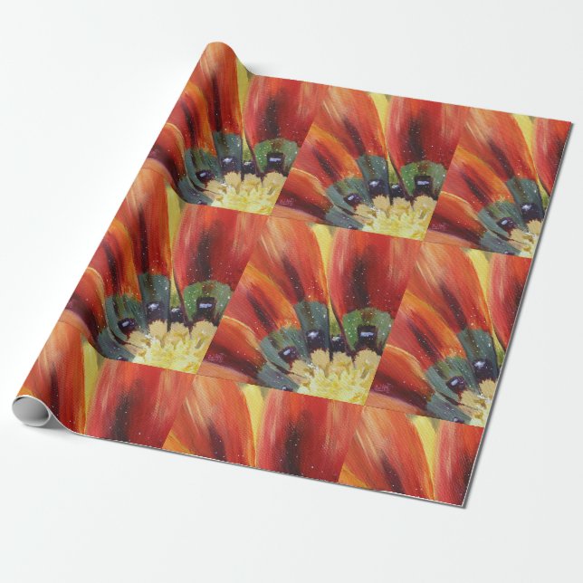 Orange Blume Blätter Matte Wrapping Paper Geschenkpapier (Ungerollt)