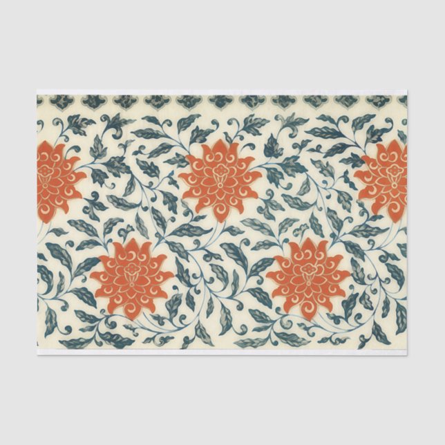 orange Blume - blaues Muster Seidenpapier (Vorderseite)