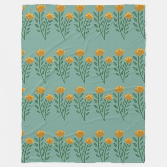 Orange Blume Border Pattern Fleecedecke (Vorderseite)