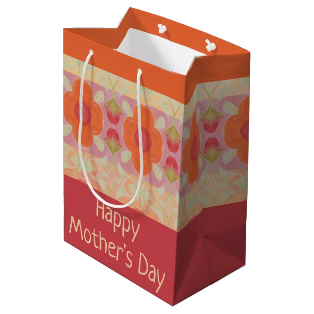 Orange Blume Designer Mittlere Geschenktüte (Rückseite Schrägansicht)