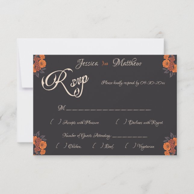 Orange Blume Elegante formale RSVP-Karte RSVP Karte (Vorderseite)