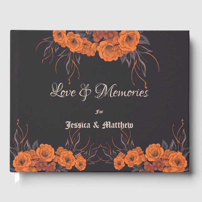 Orange Blume Elegante Hochzeit Gästebuch (Vorderseite)