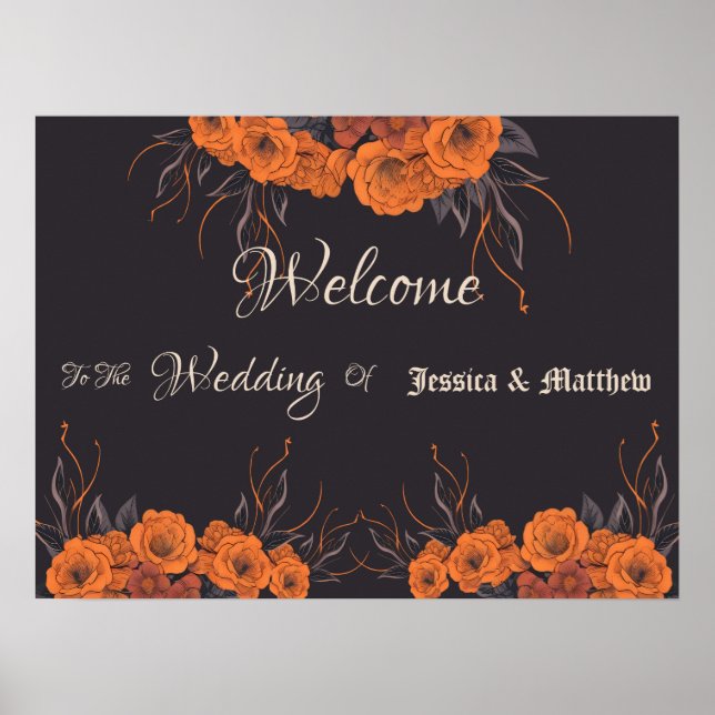 Orange Blume Elegante Hochzeit Poster (Vorne)
